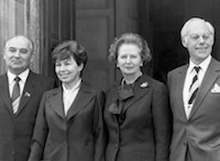 М.С. и Р.М.Горбачевы, Маргарет и Дэнис Тэтчер. Лондон. 16 декабря 1984