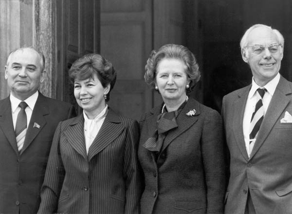 Mikhail and Raisa Gorbachev, Margareth and Denis Thatcher.  London, December 16, 1984