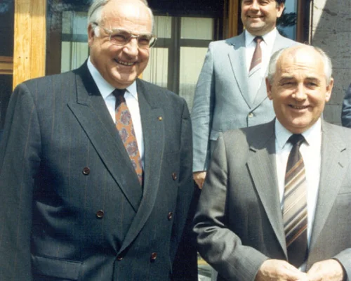 М.С. Горбачев, Г. Коль. Ставропольский край., 1990 г.