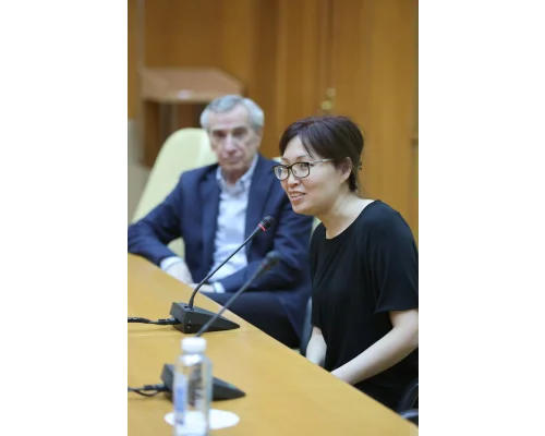 Когершын Сагиева, режиссер фильма, Владимир Поляков, пресс-секретарь Горбачев-Фонда, участник работы над фильмом.