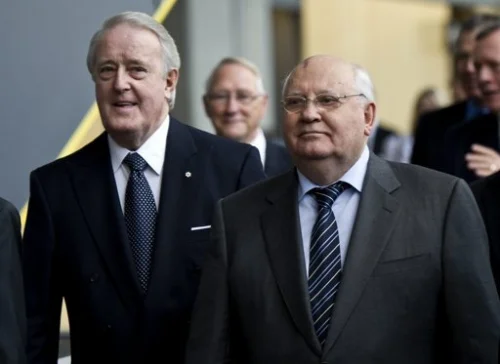 Mikhail Gorbachev and the former prime minister of Canada Brian Mulroney. Montreal, Oct. 21, 2011