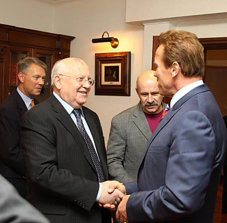 Mikhail Gorbachev meets California’s Governor Arnold Schwarzenegger