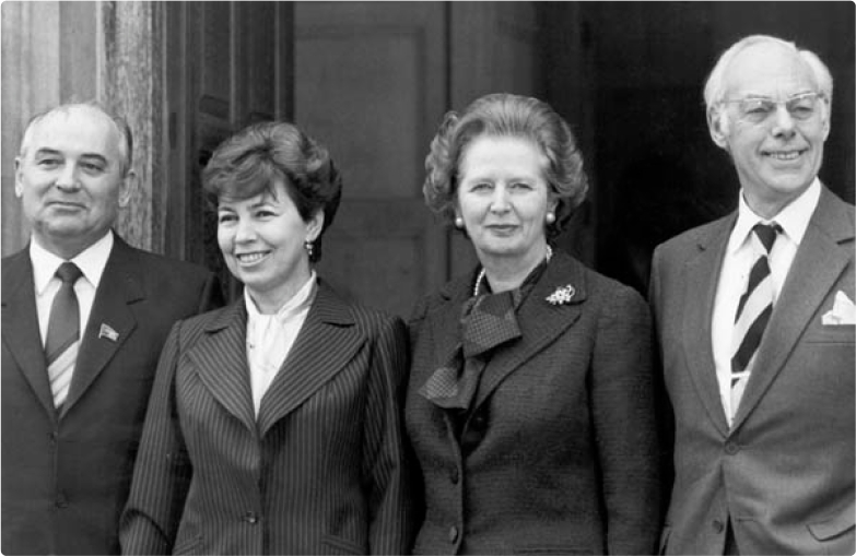 М.С. и Р.М.Горбачевы, Маргарет и Дэнис Тэтчер. Лондон, 16 декабря 1984.