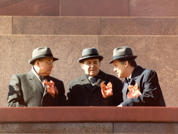 Mikhail Gorbachev, Andrei Gromyko and Nikolai Ryzhkov. Red Square.1988